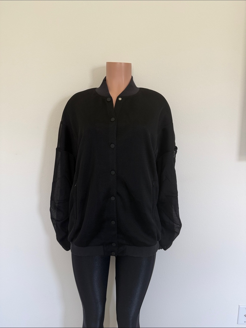 ALO Yoga Black Bomber Jacket with Snap Front